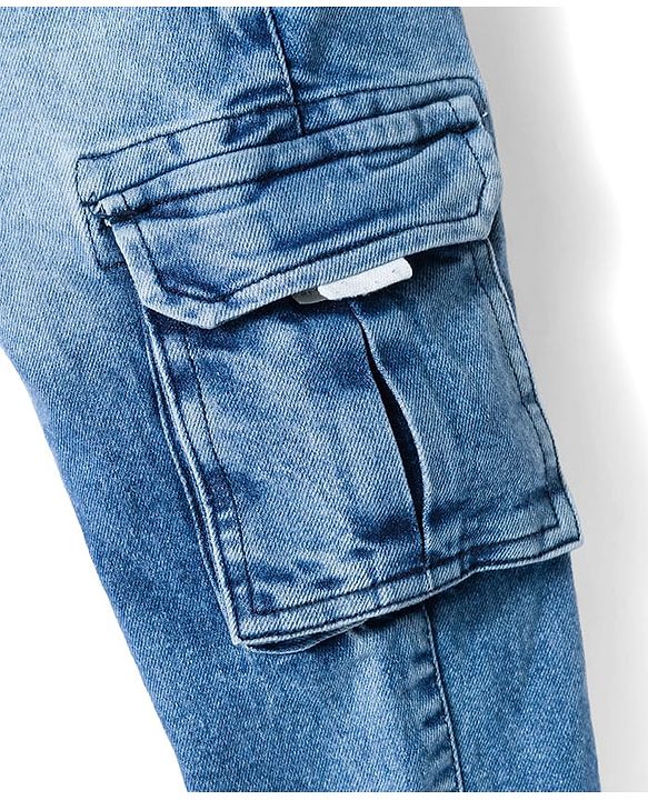 Babyhug Denim Full Length Washed Jeans With Stretch - Navy Blue