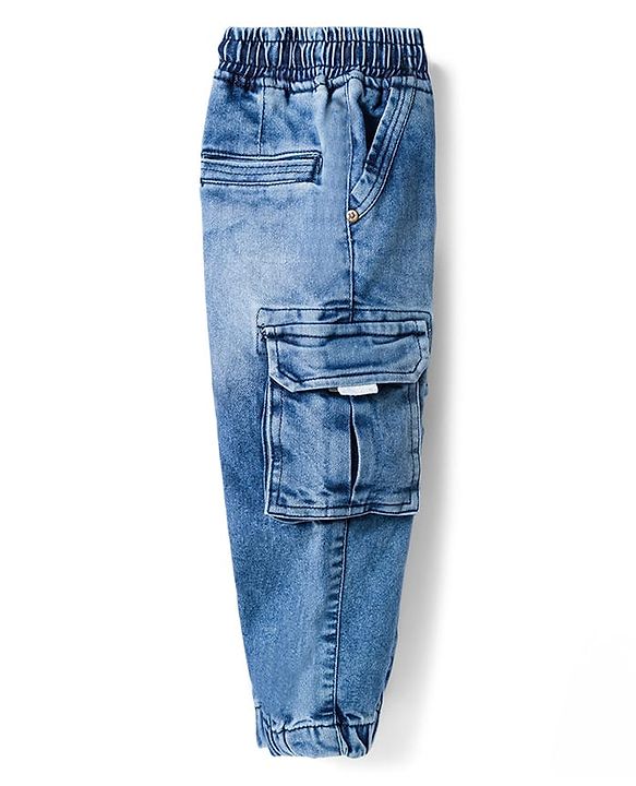 Babyhug Denim Full Length Washed Jeans With Stretch - Navy Blue