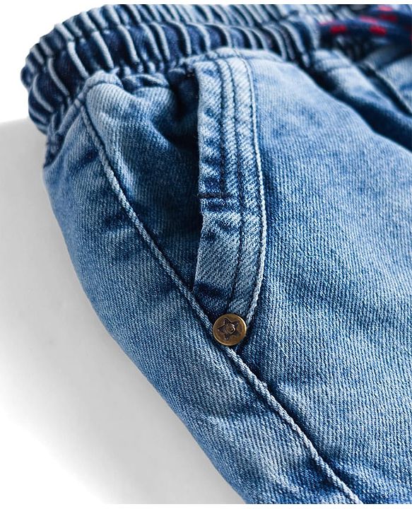 Babyhug Denim Full Length Washed Jeans With Stretch - Navy Blue