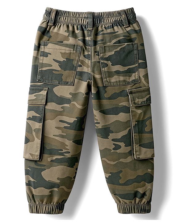 Babyhug Twill Woven Full Length Trouser Pant With Camouflage Design - Olive Green