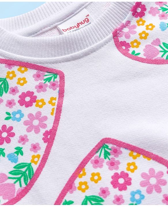 Babyhug Cotton Knit Full Sleeves Sweatshirt With Heart & Floral Print - White