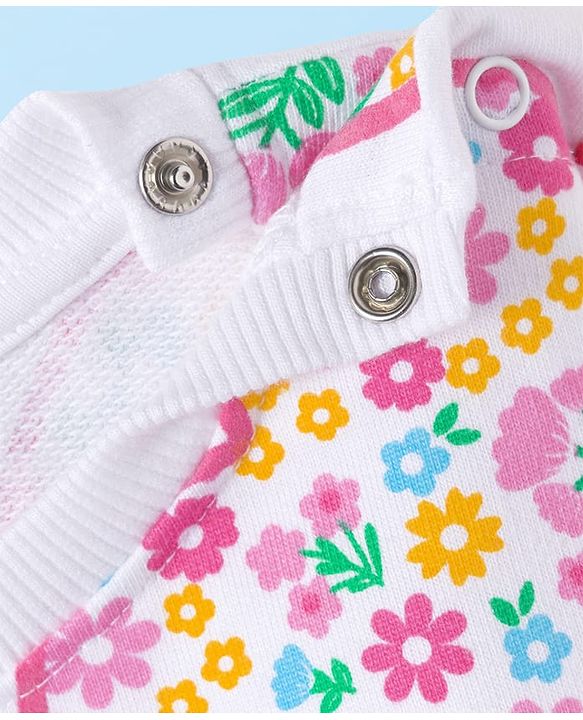 Babyhug Cotton Knit Full Sleeves Sweatshirt With Heart & Floral Print - White