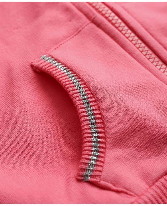 Babyhug Cotton Knit Full Sleeves Hooded Sweatjacket With Sequin Detailing & Kangaroo Pockets - Pink
