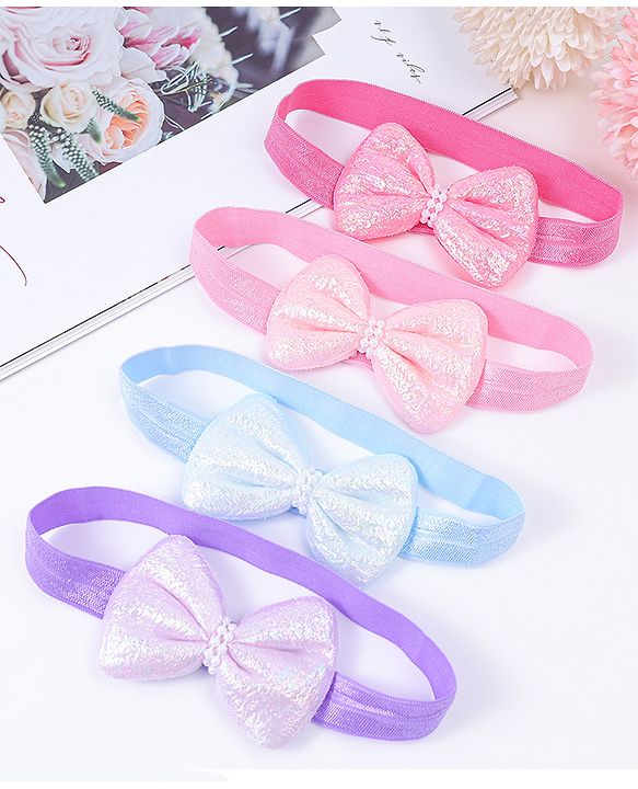 Babyhug Free Size Headbands With Bow Applique Pack Of 4 - Multi Colour