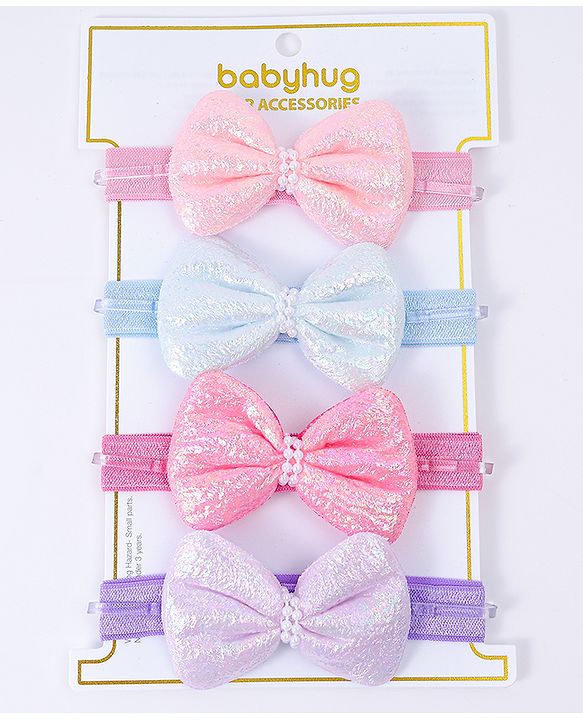 Babyhug Free Size Headbands With Bow Applique Pack Of 4 - Multi Colour