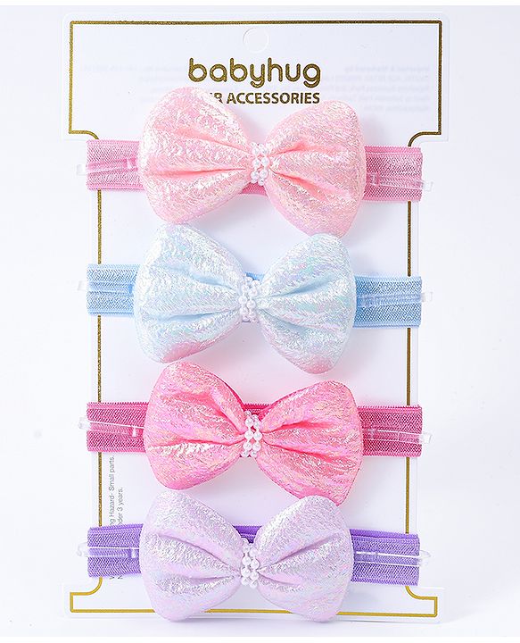 Babyhug Free Size Headbands With Bow Applique Pack Of 4 - Multi Colour