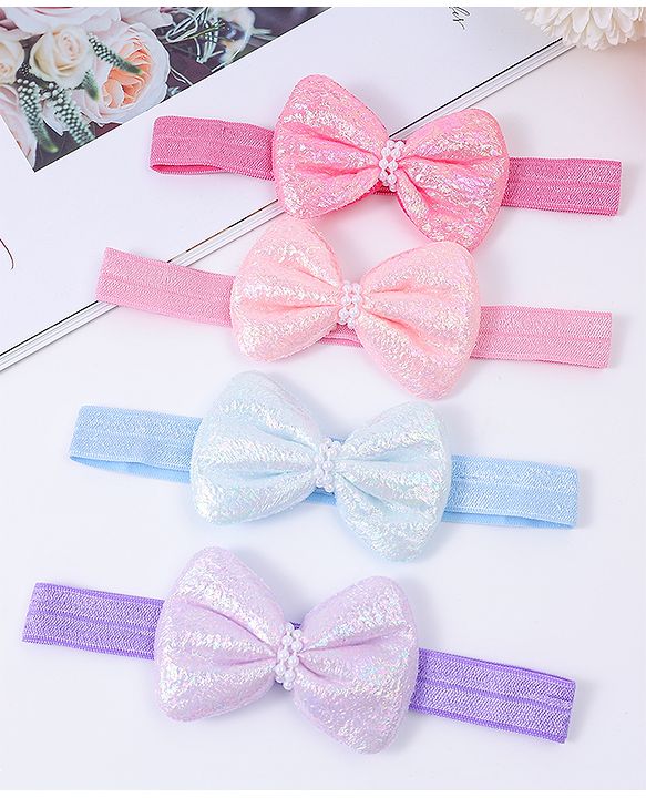 Babyhug Free Size Headbands With Bow Applique Pack Of 4 - Multi Colour
