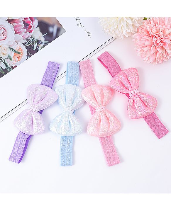 Babyhug Free Size Headbands With Bow Applique Pack Of 4 - Multi Colour