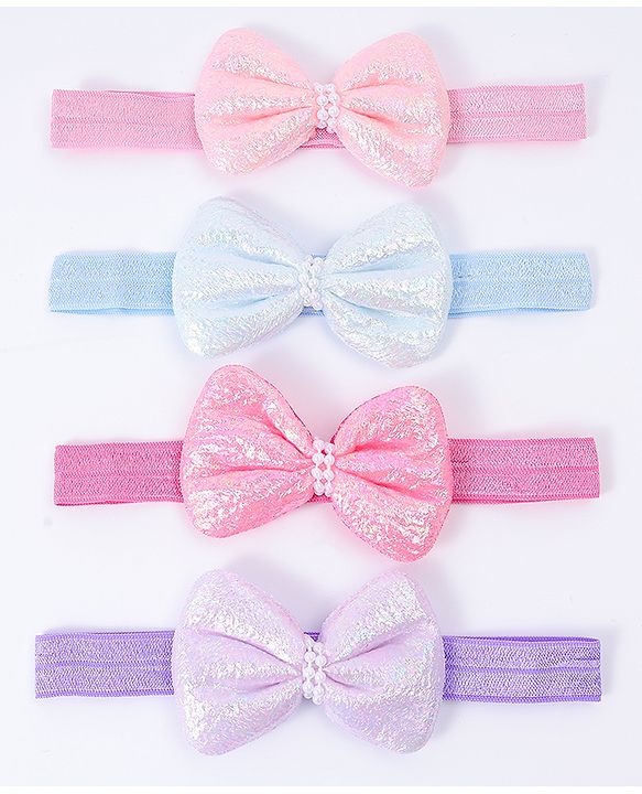 Babyhug Free Size Headbands With Bow Applique Pack Of 4 - Multi Colour