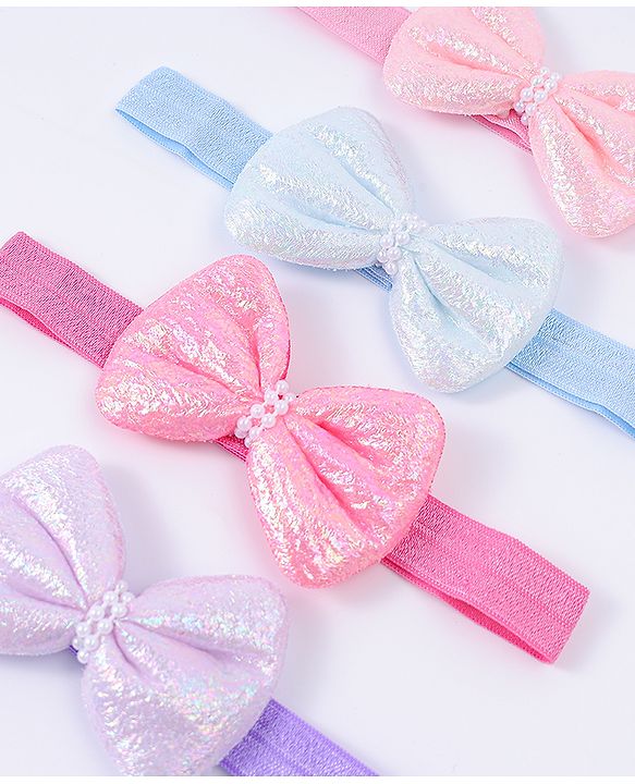 Babyhug Free Size Headbands With Bow Applique Pack Of 4 - Multi Colour