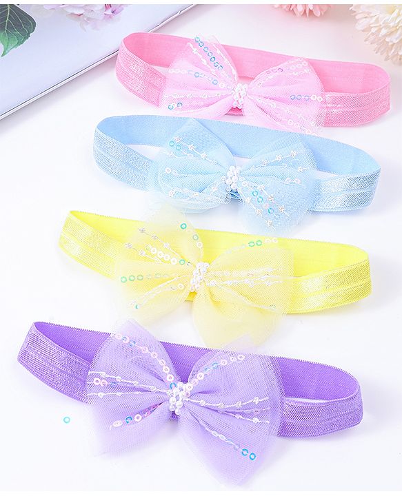 Babyhug Free Size Headbands With Bow Applique Pack Of 4 - Multi Colour