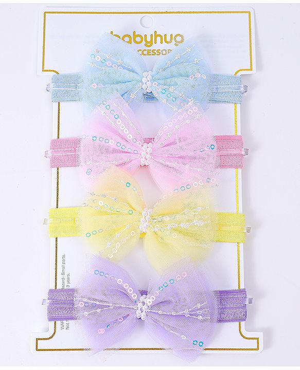 Babyhug Free Size Headbands With Bow Applique Pack Of 4 - Multi Colour