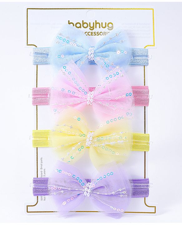 Babyhug Free Size Headbands With Bow Applique Pack Of 4 - Multi Colour