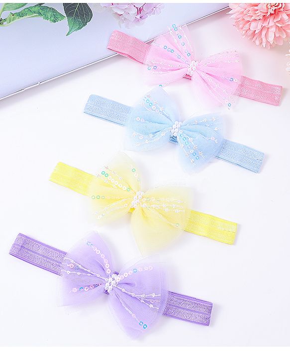 Babyhug Free Size Headbands With Bow Applique Pack Of 4 - Multi Colour