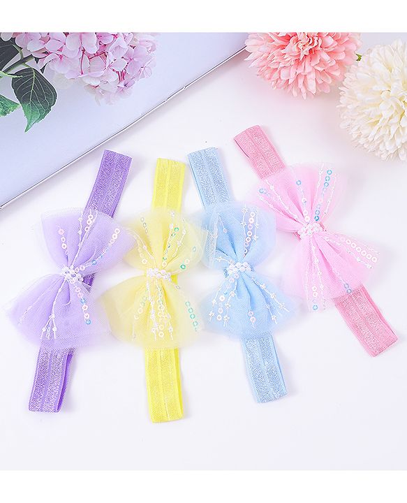 Babyhug Free Size Headbands With Bow Applique Pack Of 4 - Multi Colour