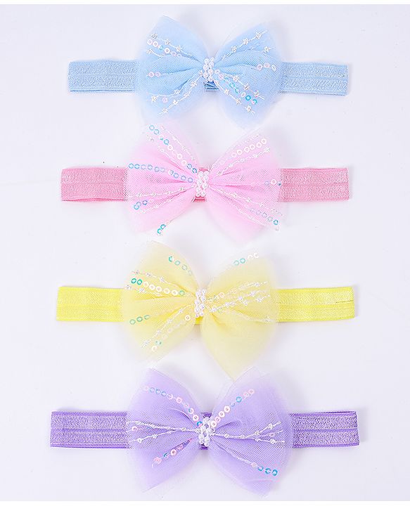 Babyhug Free Size Headbands With Bow Applique Pack Of 4 - Multi Colour
