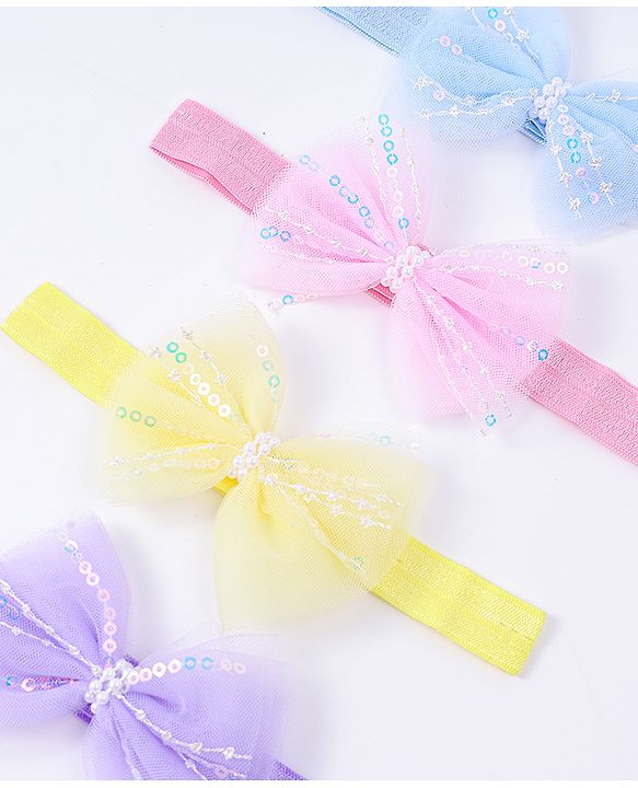 Babyhug Free Size Headbands With Bow Applique Pack Of 4 - Multi Colour