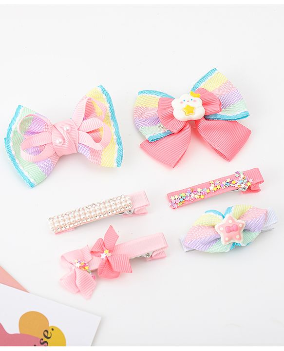 Babyhug Bow and Butterfly Clips Set of 6 - Pink