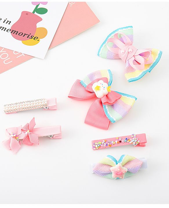 Babyhug Bow and Butterfly Clips Set of 6 - Pink