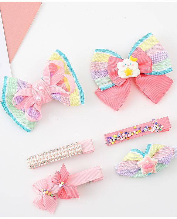 Babyhug Bow and Butterfly Clips Set of 6 - Pink