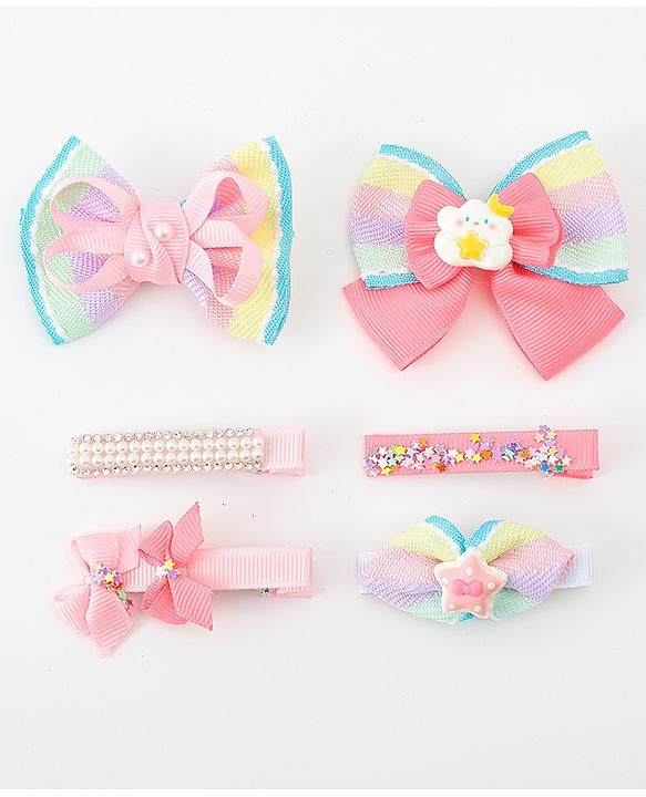 Babyhug Bow and Butterfly Clips Set of 6 - Pink