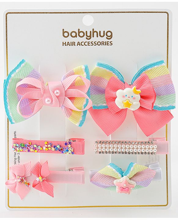 Babyhug Bow and Butterfly Clips Set of 6 - Pink