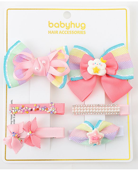 Babyhug Bow and Butterfly Clips Set of 6 - Pink