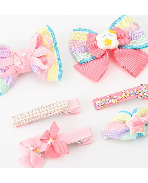 Babyhug Bow and Butterfly Clips Set of 6 - Pink