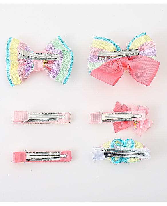 Babyhug Bow and Butterfly Clips Set of 6 - Pink