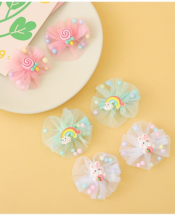 Babyhug Hair Pins And Clips Set of 6 - Pink & Light Green