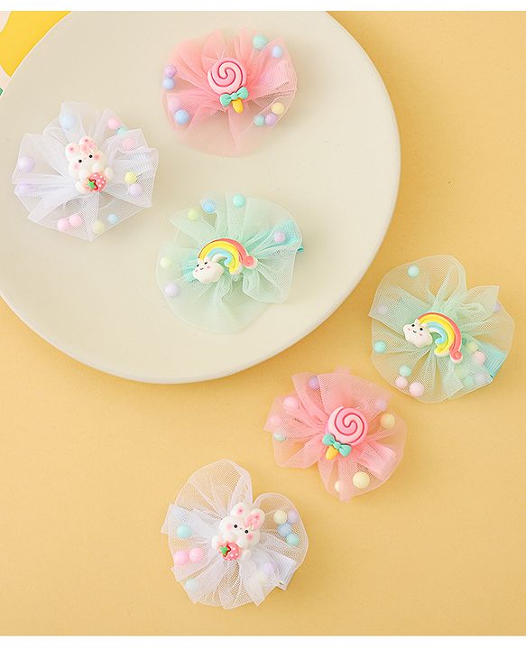Babyhug Hair Pins And Clips Set of 6 - Pink & Light Green