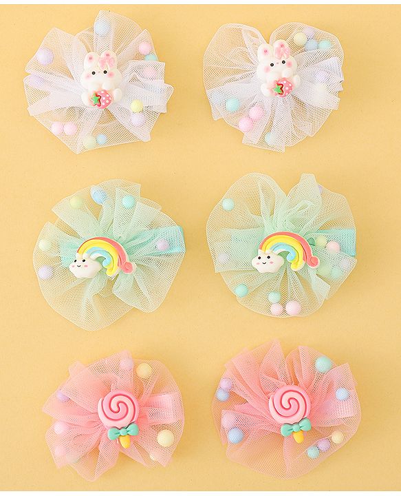 Babyhug Hair Pins And Clips Set of 6 - Pink & Light Green