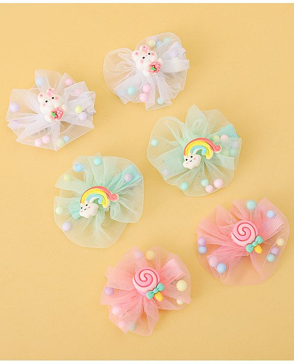 Babyhug Hair Pins And Clips Set of 6 - Pink & Light Green