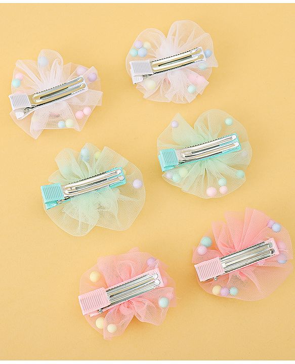 Babyhug Hair Pins And Clips Set of 6 - Pink & Light Green