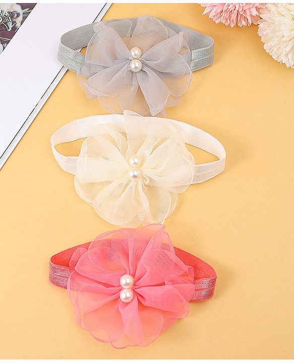Babyhug Headbands with Floral Applique Pack of 3 Free Size - Multicolor