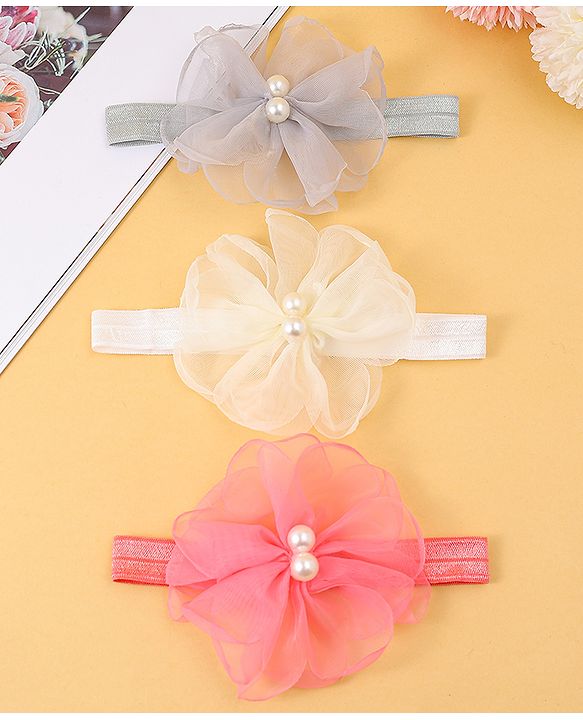 Babyhug Headbands with Floral Applique Pack of 3 Free Size - Multicolor