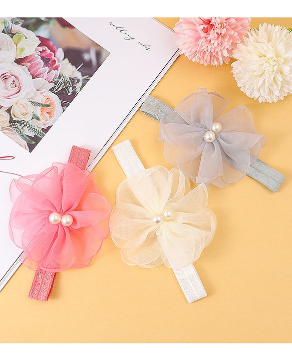 Babyhug Headbands with Floral Applique Pack of 3 Free Size - Multicolor