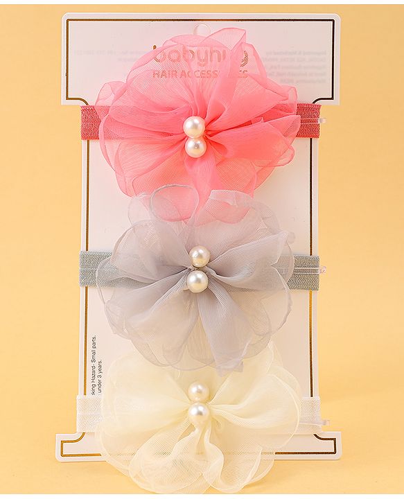 Babyhug Headbands with Floral Applique Pack of 3 Free Size - Multicolor