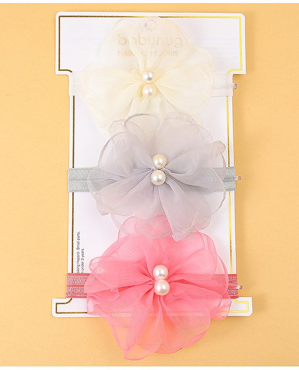 Babyhug Headbands with Floral Applique Pack of 3 Free Size - Multicolor