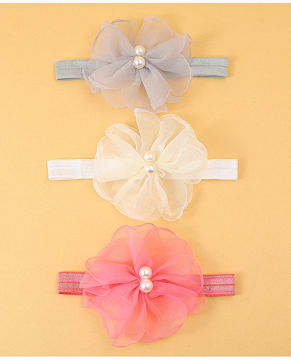 Babyhug Headbands with Floral Applique Pack of 3 Free Size - Multicolor