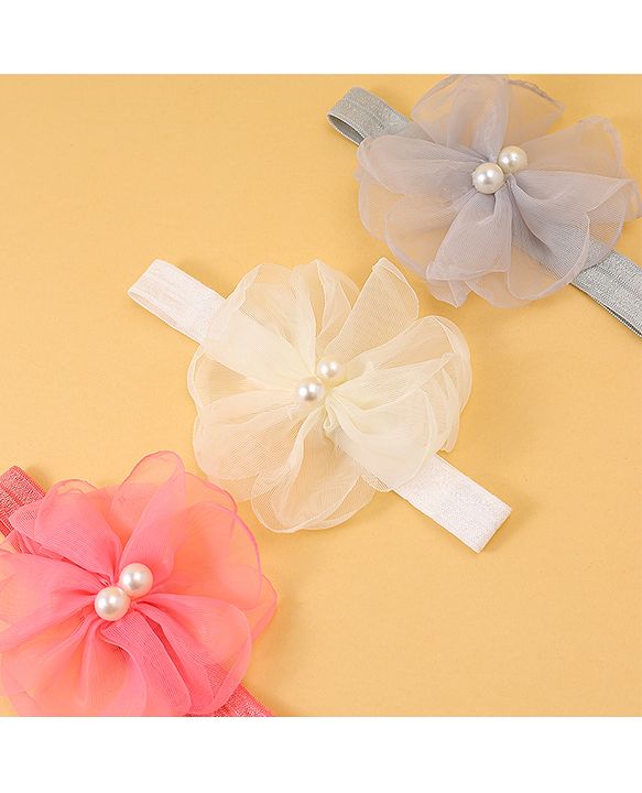 Babyhug Headbands with Floral Applique Pack of 3 Free Size - Multicolor