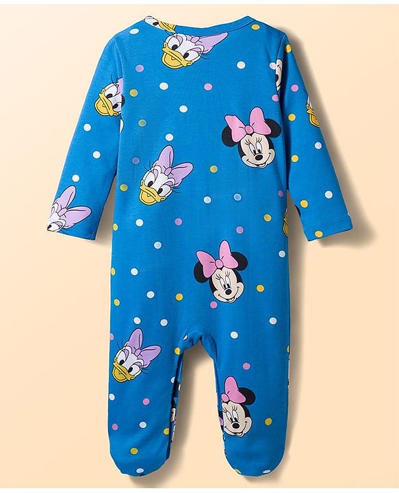Babyhug Disney Interlock Knit Full Sleeves Footed Sleepsuit With Minnie Mouse Graphics Pack Of 2 - Blue & White