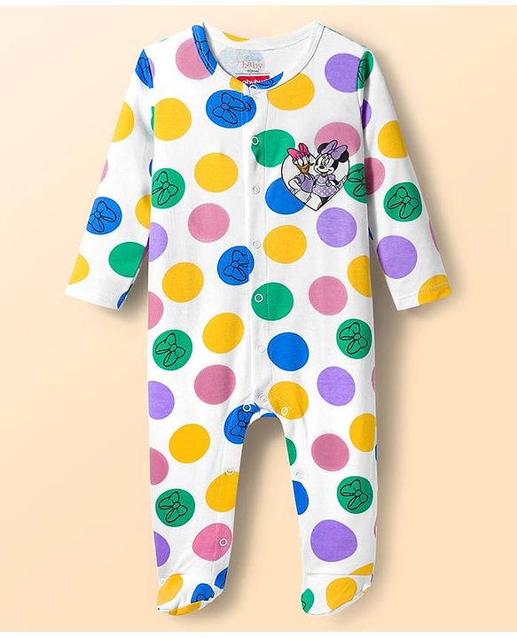 Babyhug Disney Interlock Knit Full Sleeves Footed Sleepsuit With Minnie Mouse Graphics Pack Of 2 - Blue & White