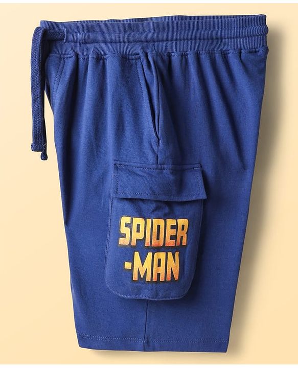 Pine Kids Marvel Single Jersey Knit Half Sleeves Drop Shoulder T-Shirt & Short Set with Spider-Man Graphics - Blue