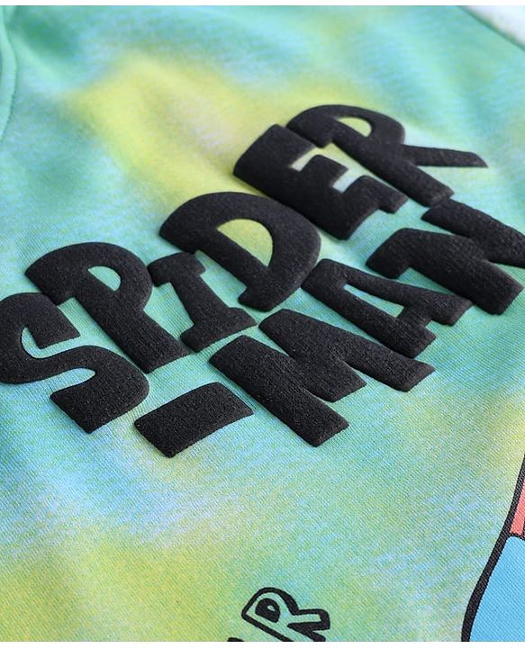Pine Kids Marvel Single Jersey Knit Half Sleeves Drop Shoulder Tie & Dye T-Shirt & Shorts Set with Spider Man Graphics - Multicolor