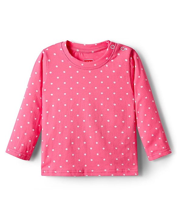 Babyhug Cotton Knit Full Sleeves Co-ords Night Suit with Polka Dot Print -Dark Pink