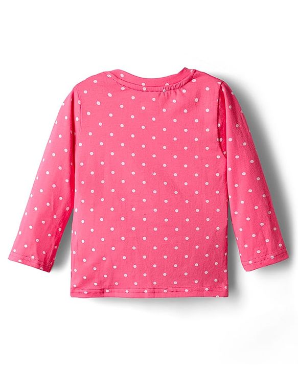 Babyhug Cotton Knit Full Sleeves Co-ords Night Suit with Polka Dot Print -Dark Pink