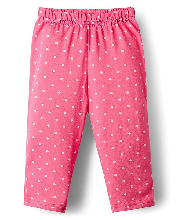 Babyhug Cotton Knit Full Sleeves Co-ords Night Suit with Polka Dot Print -Dark Pink