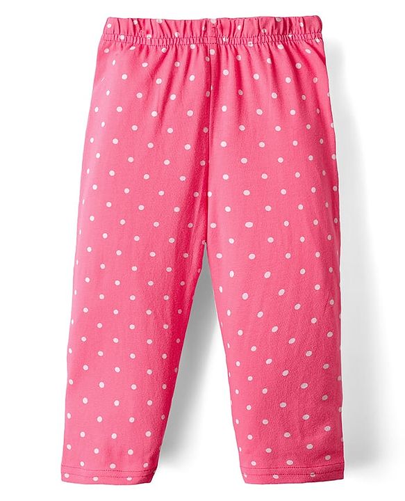 Babyhug Cotton Knit Full Sleeves Co-ords Night Suit with Polka Dot Print -Dark Pink