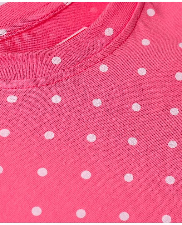 Babyhug Cotton Knit Full Sleeves Co-ords Night Suit with Polka Dot Print -Dark Pink